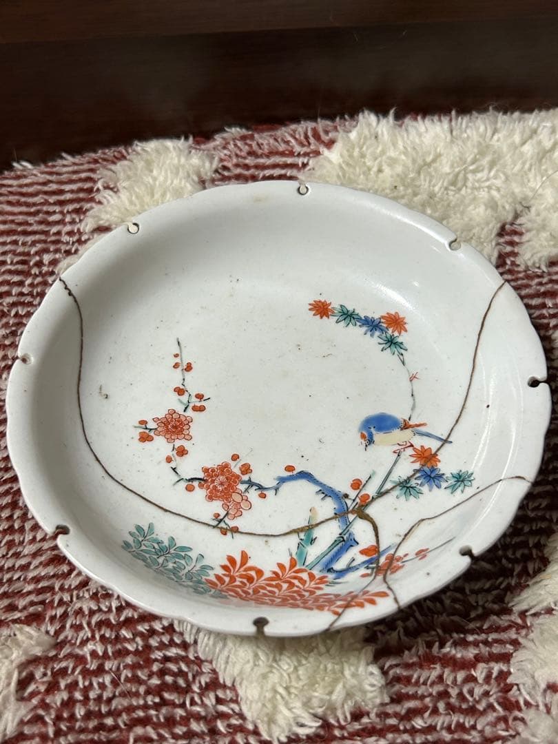 古伊万里　柿右衛門様式　皿　金継ぎあり