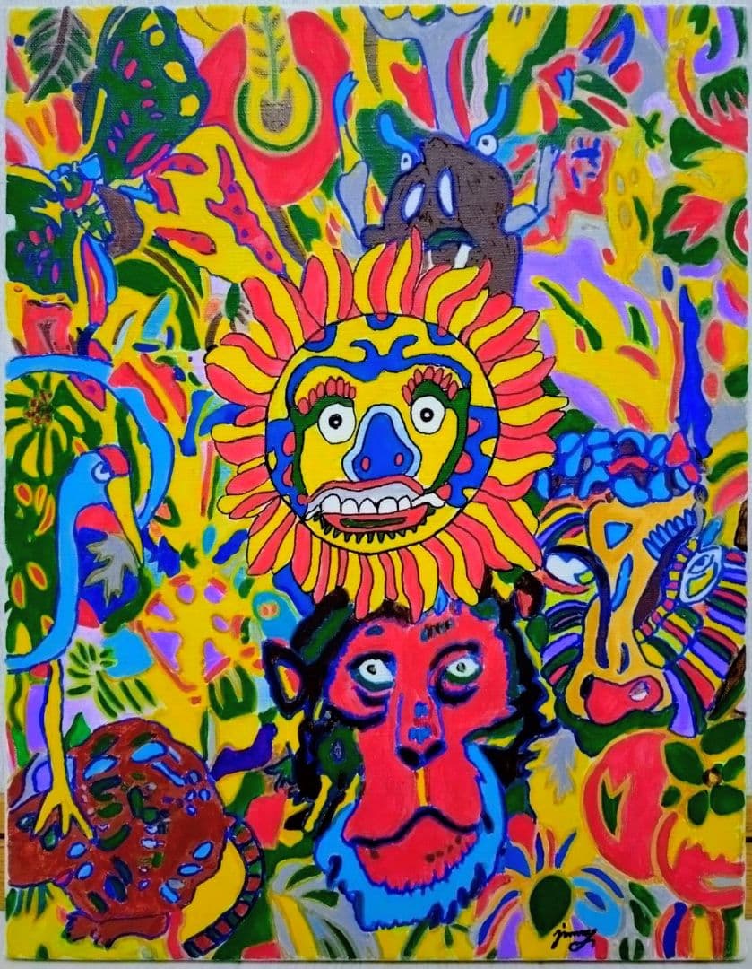 【F6号】ジミー大西【サークル】手描き/表裏サイン有/油彩/アクリル/絵画/額縁