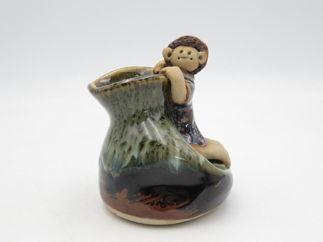 砥部焼 森元 青芳 花瓶 花入れ 小物入れ 陶器 置物 オブジェ 青芳人形