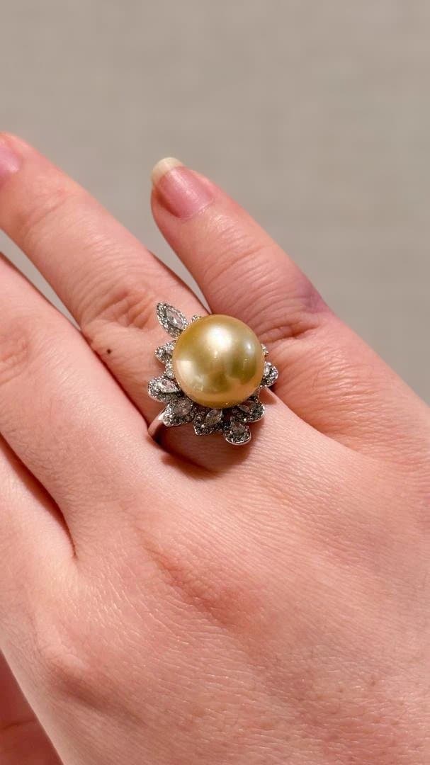 ✨ 極上の逸品 ✨ 南洋真珠 ゴールドパール リング 14mm 贅沢 ほぼ無傷