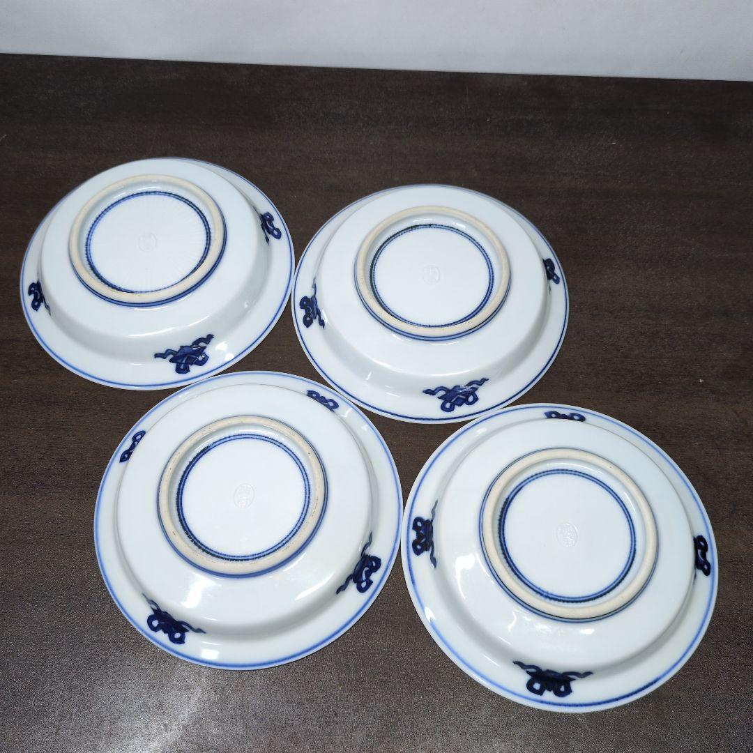 平安 北峯 染付 雲龍文 小皿 四客