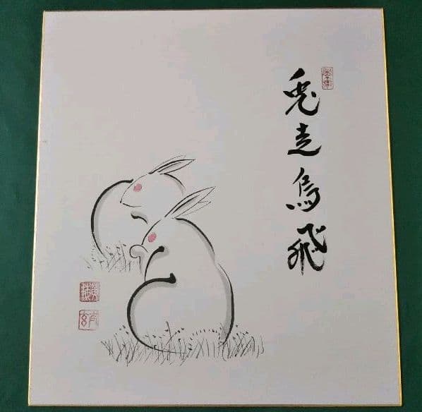 茶道具 色紙 大徳寺 黄梅院 小林太玄 兎走烏飛 干支 兎絵 たとう入