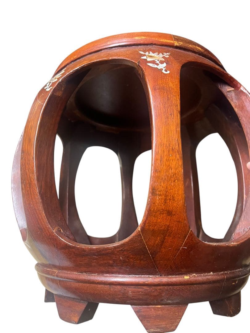 花梨 無垢 螺鈿細工 丸椅子 スツール 腰掛け 中国美術 工芸品　2個セット