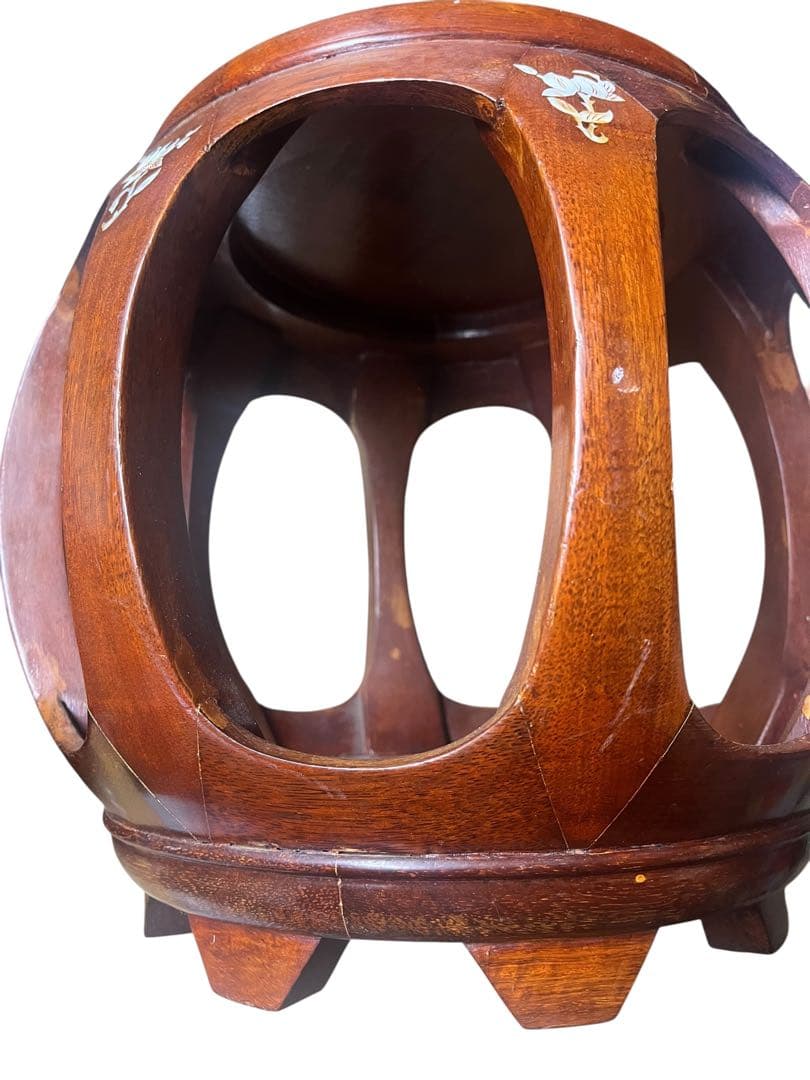 花梨 無垢 螺鈿細工 丸椅子 スツール 腰掛け 中国美術 工芸品　2個セット