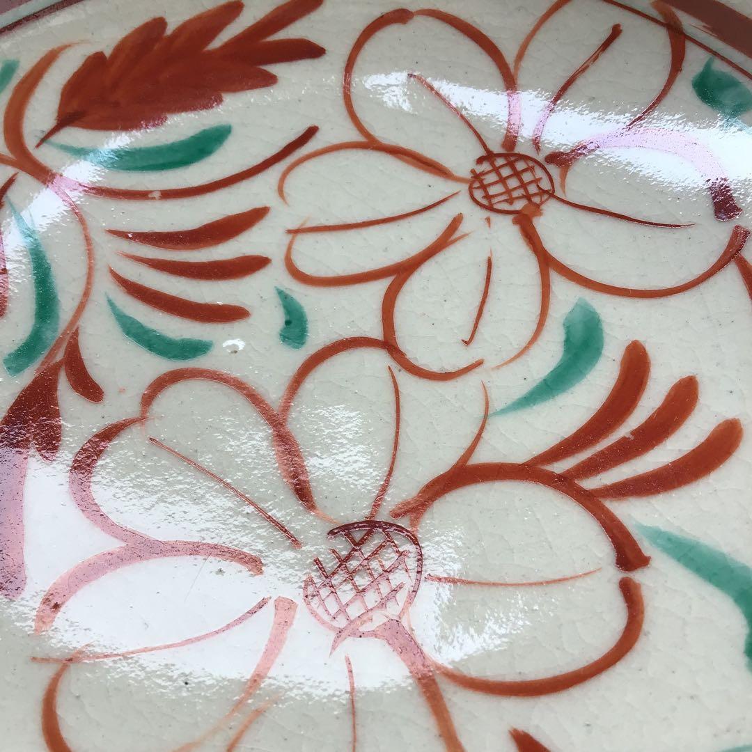 茶道具　菓子器　赤絵花文皿　瀬戸本業窯　水野半次郎作　栞　共箱　S104KK