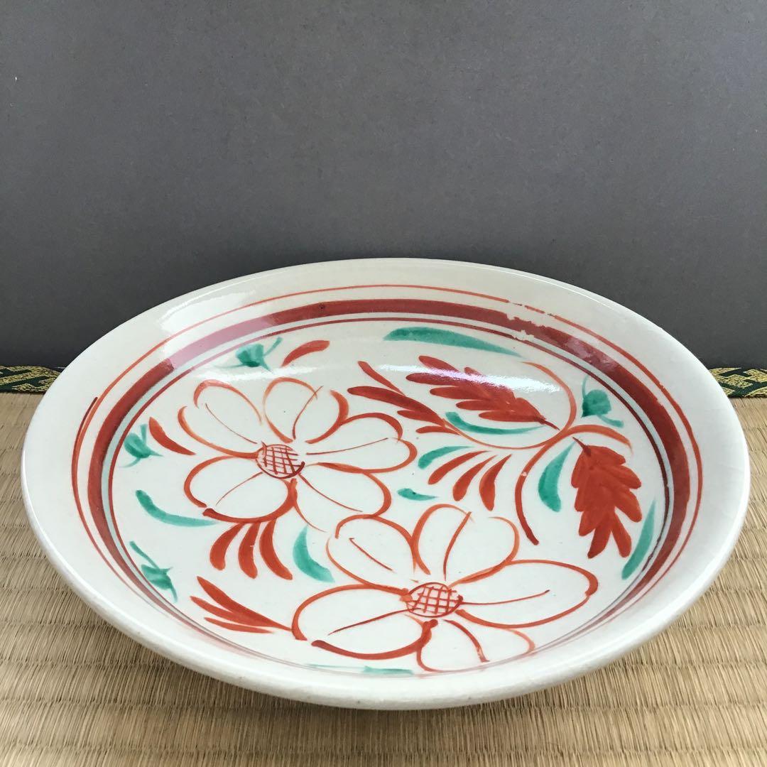 茶道具　菓子器　赤絵花文皿　瀬戸本業窯　水野半次郎作　栞　共箱　S104KK