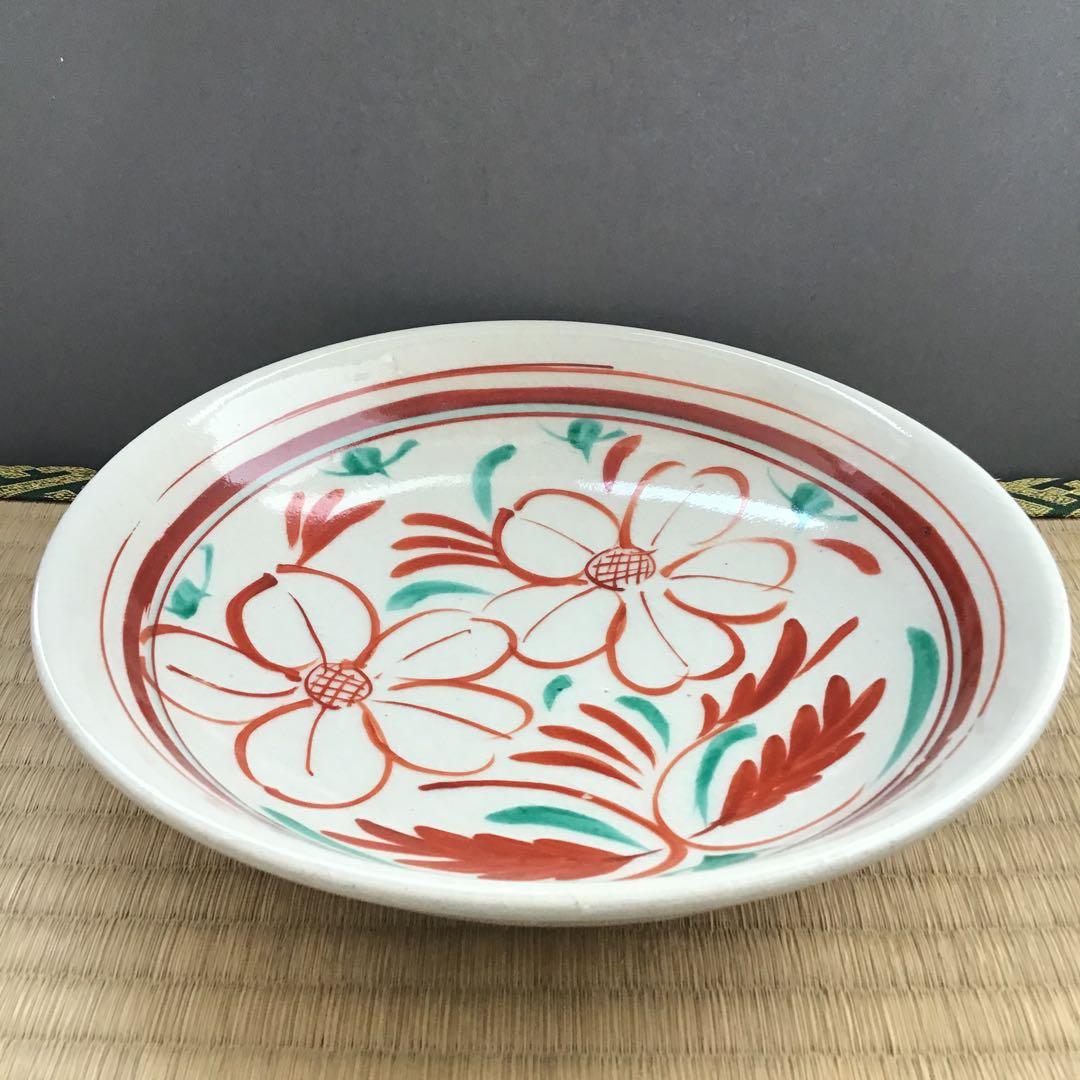 茶道具　菓子器　赤絵花文皿　瀬戸本業窯　水野半次郎作　栞　共箱　S104KK
