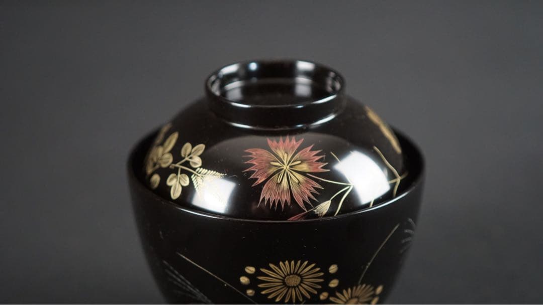 輪島塗 牧野一也 秋草沈金 吸物椀 10客 共箱 未使用 美品