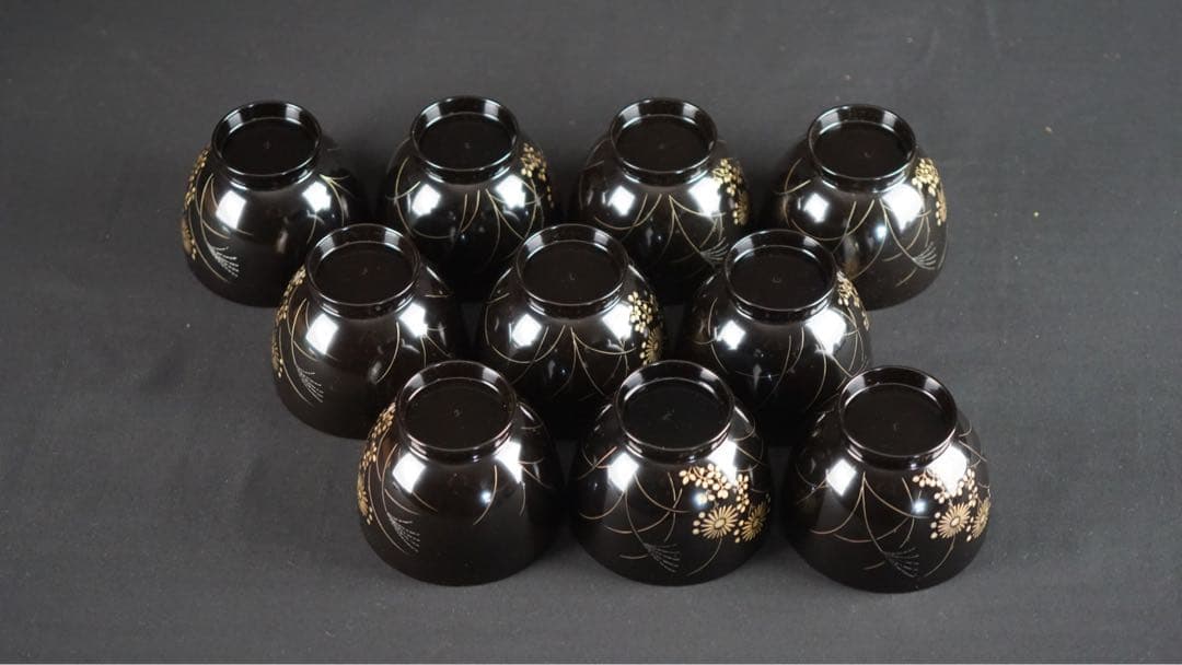 輪島塗 牧野一也 秋草沈金 吸物椀 10客 共箱 未使用 美品