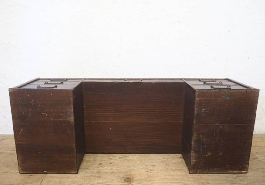 1048 アンティーク　ロータイプの両袖机　ローテーブル　文机　引き出し　レトロ