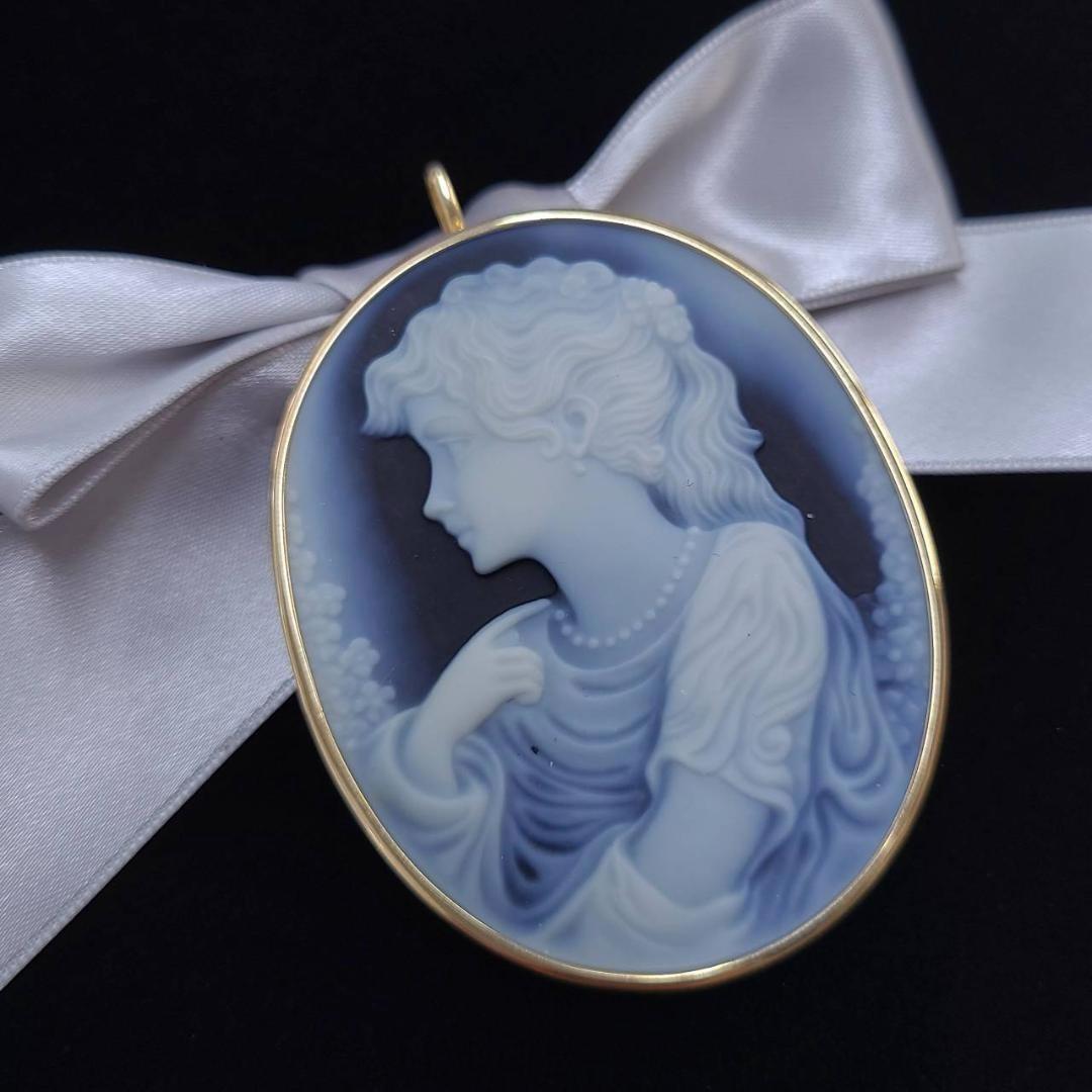 2WAY K18 YG カメオ ブローチ ペンダントトップ 鑑別書付