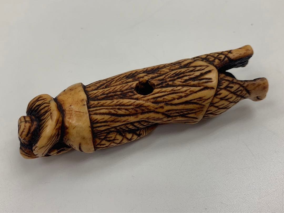 時代物 鹿角 煙管 煙管道具 キセル道具 蛸 漁師 9cm 48g