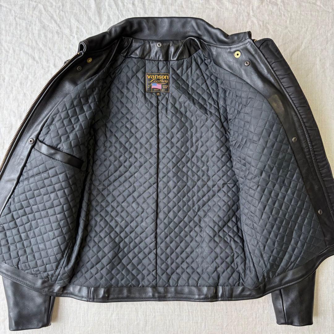 王者 vanson 傑作 シングルライダース 9D キルティング ブラック 38