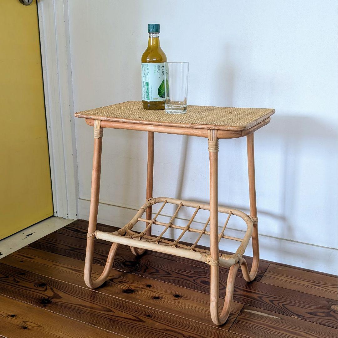 ラタン サイドテーブル ナチュラルウッド