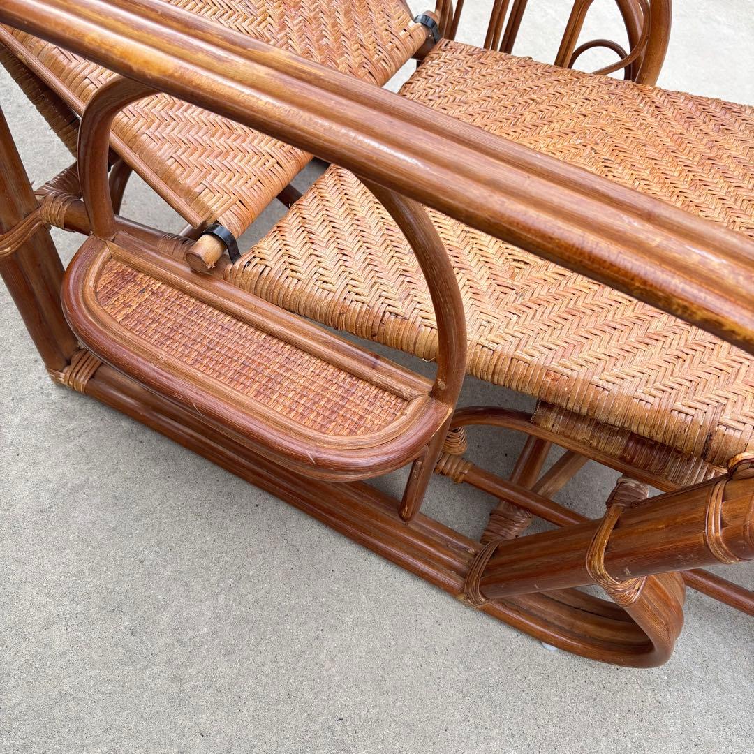 軽量3段リクライニング籐ラタン椅子スライドオットマン マガジンラック付