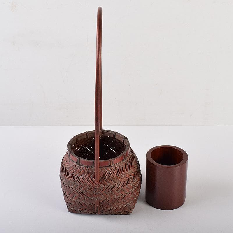 茶道具　竹細工師　竹遊斎造　山路花篭　花入　共箱　M　R7733B