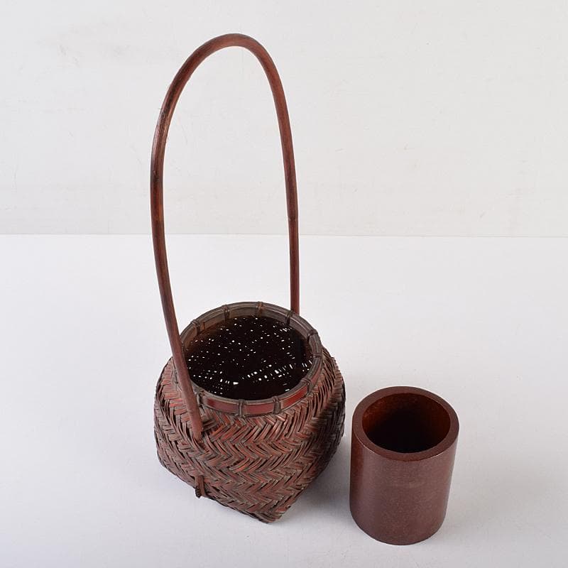 茶道具　竹細工師　竹遊斎造　山路花篭　花入　共箱　M　R7733B