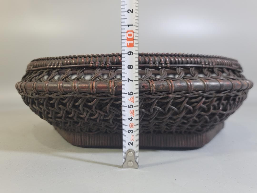 茶道具 竹網籠 炭斗 時代物 DT533