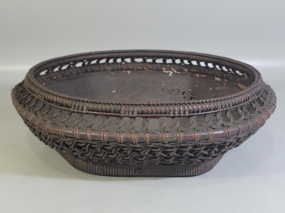 茶道具 竹網籠 炭斗 時代物 DT533