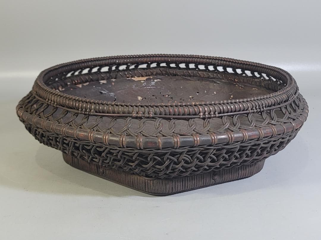 茶道具 竹網籠 炭斗 時代物 DT533