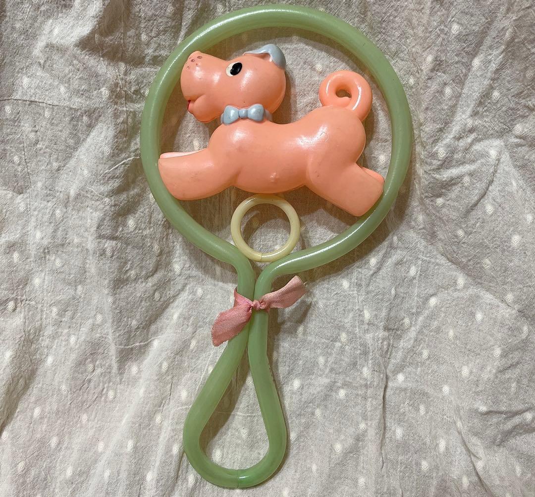 希少　オキュパイドジャパン　レトロ　セルロイド　ガラガラ　赤ちゃん　いぬ　犬