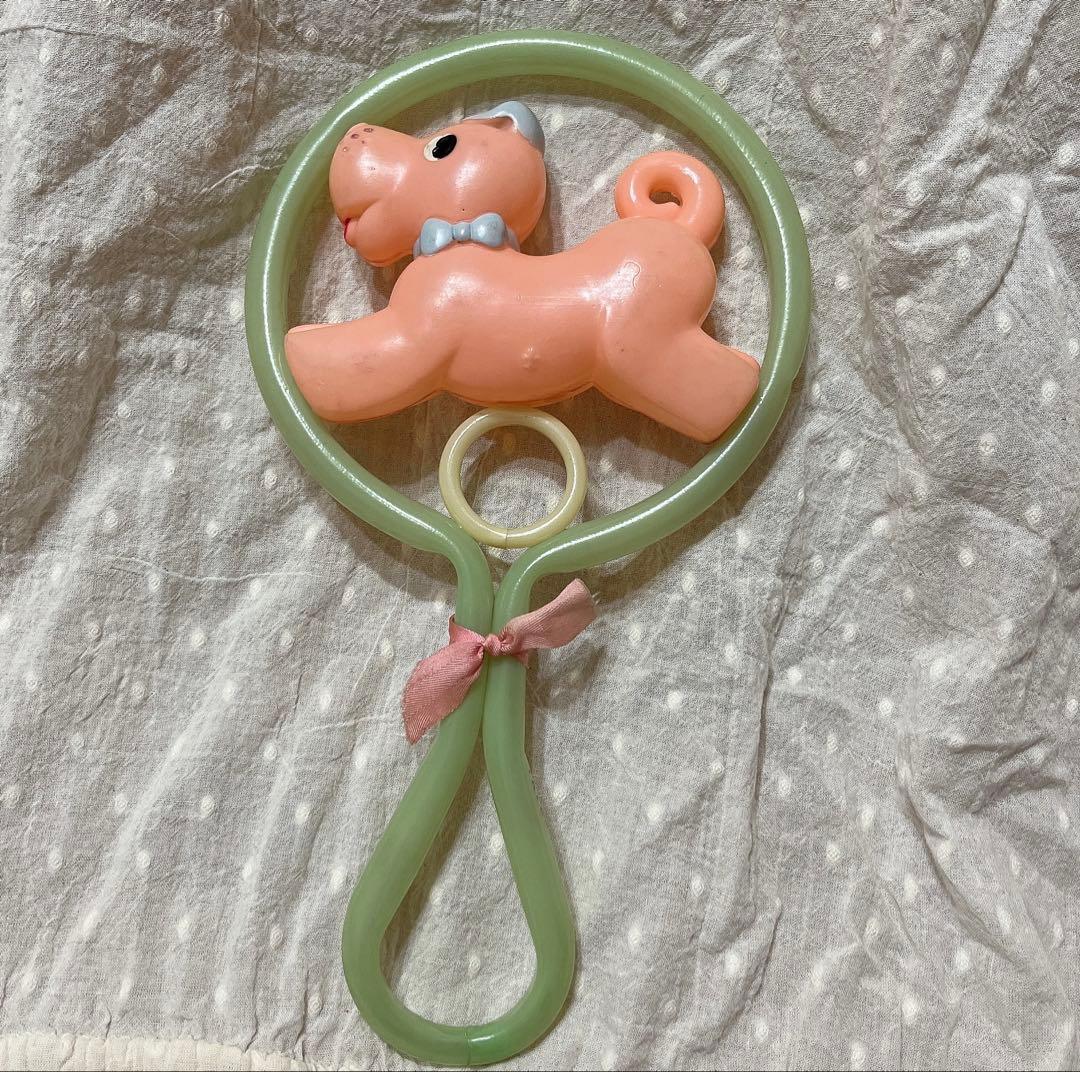 希少　オキュパイドジャパン　レトロ　セルロイド　ガラガラ　赤ちゃん　いぬ　犬