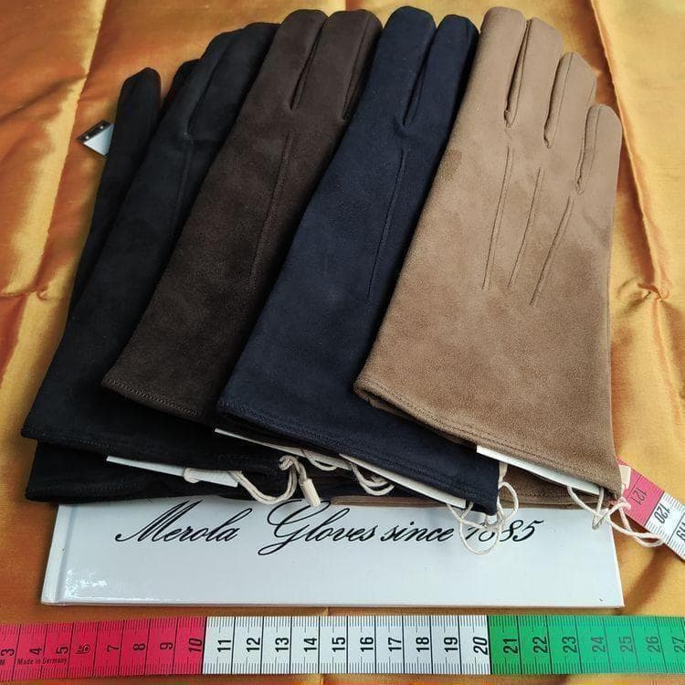 値下げ 最終 メローラ スエード紺 カシミア赤 革手袋 グローブ MEROLA