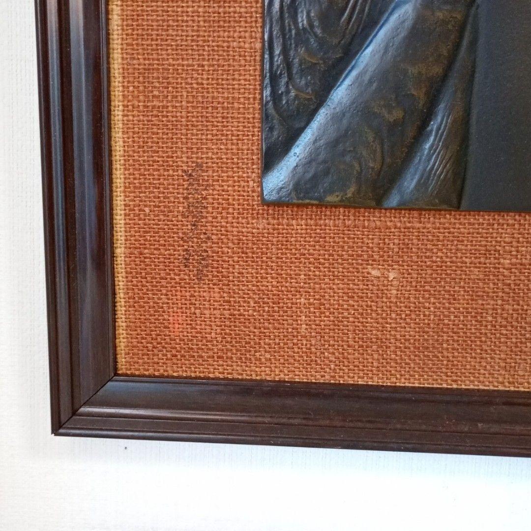 弥勒菩薩 銅板レリーフ 額装 金属仏像 和モダン 癒し インテリア 壁掛け