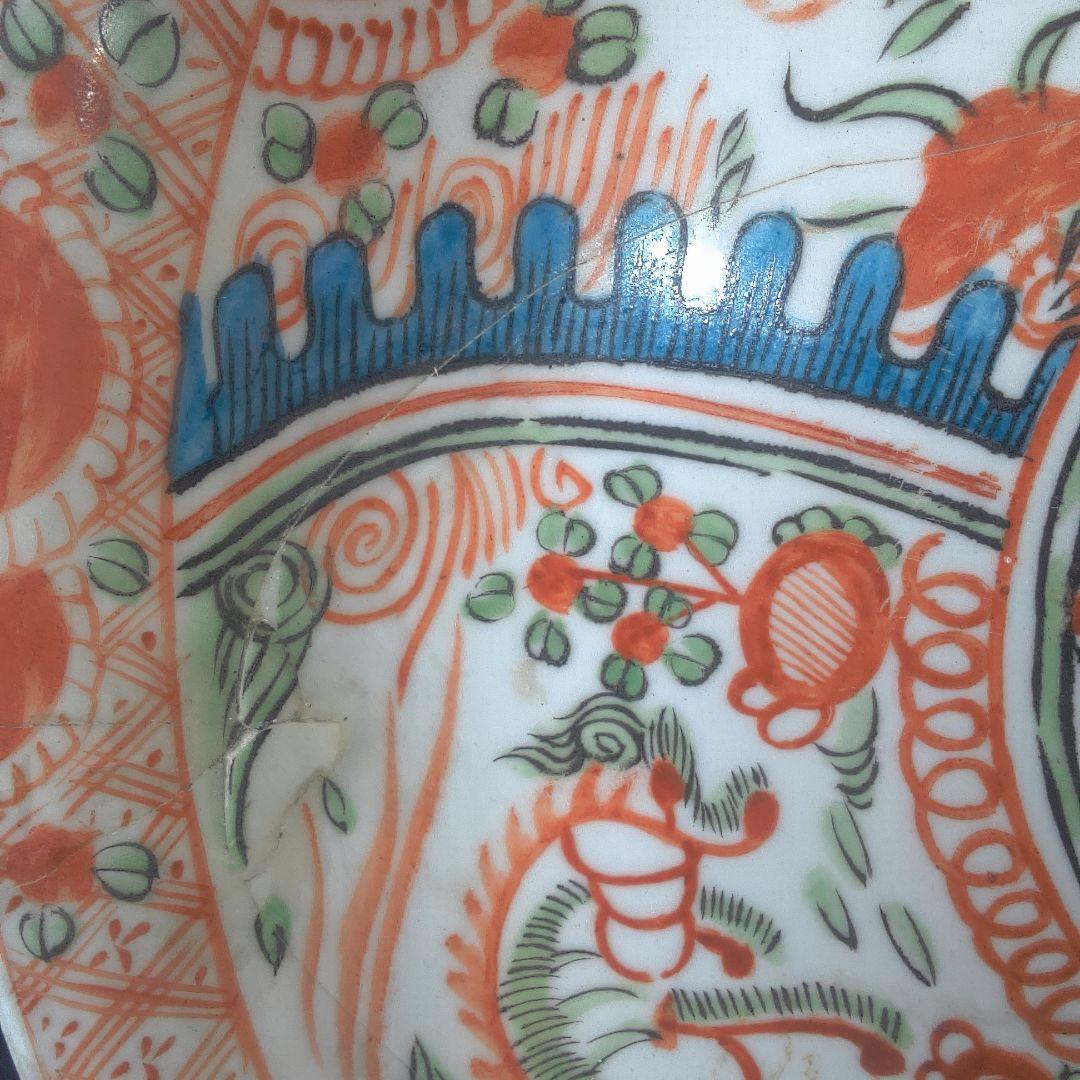 骨董６ ひび直しあります注意多色花模様の陶器皿