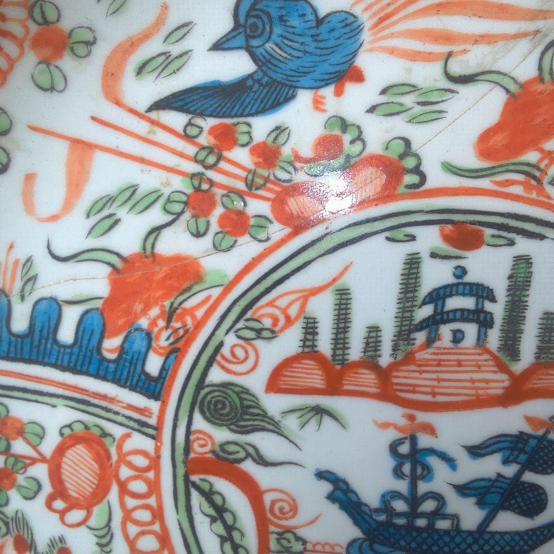 骨董６ ひび直しあります注意多色花模様の陶器皿