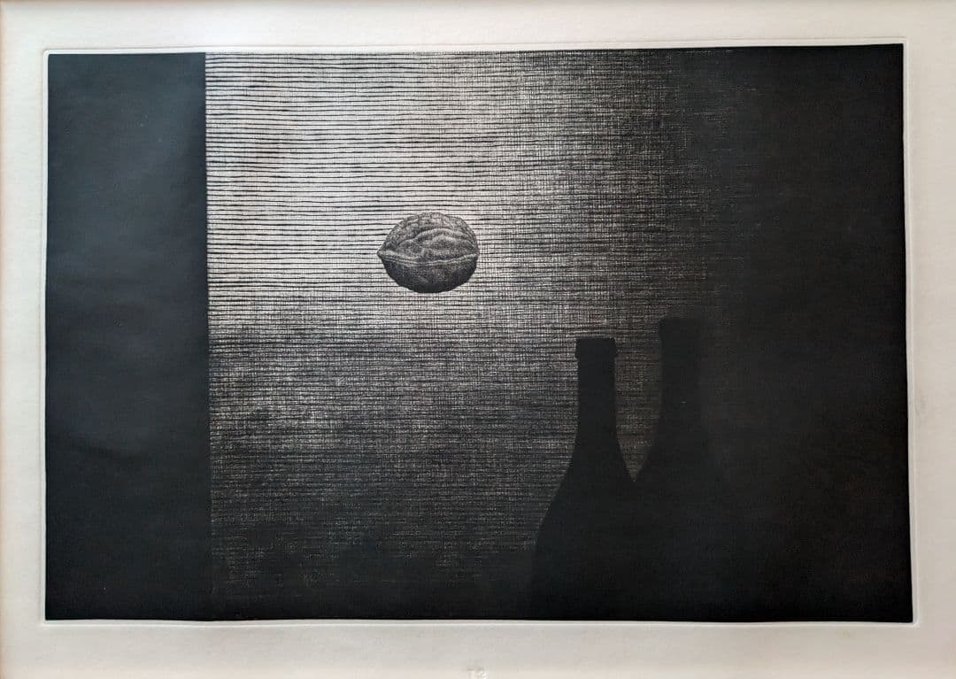 格安l浜口陽三の腐蝕銅版画　“黒”が織りなす静謐な銅版画「ボトルとナッツ」美品