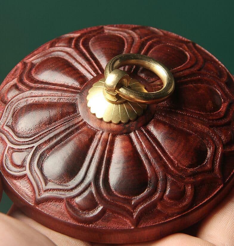 白檀の布袋の茶缶のトランペット家庭用復古住宅の置物携帯木製の密封茶缶の蓋