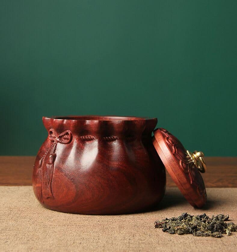 白檀の布袋の茶缶のトランペット家庭用復古住宅の置物携帯木製の密封茶缶の蓋