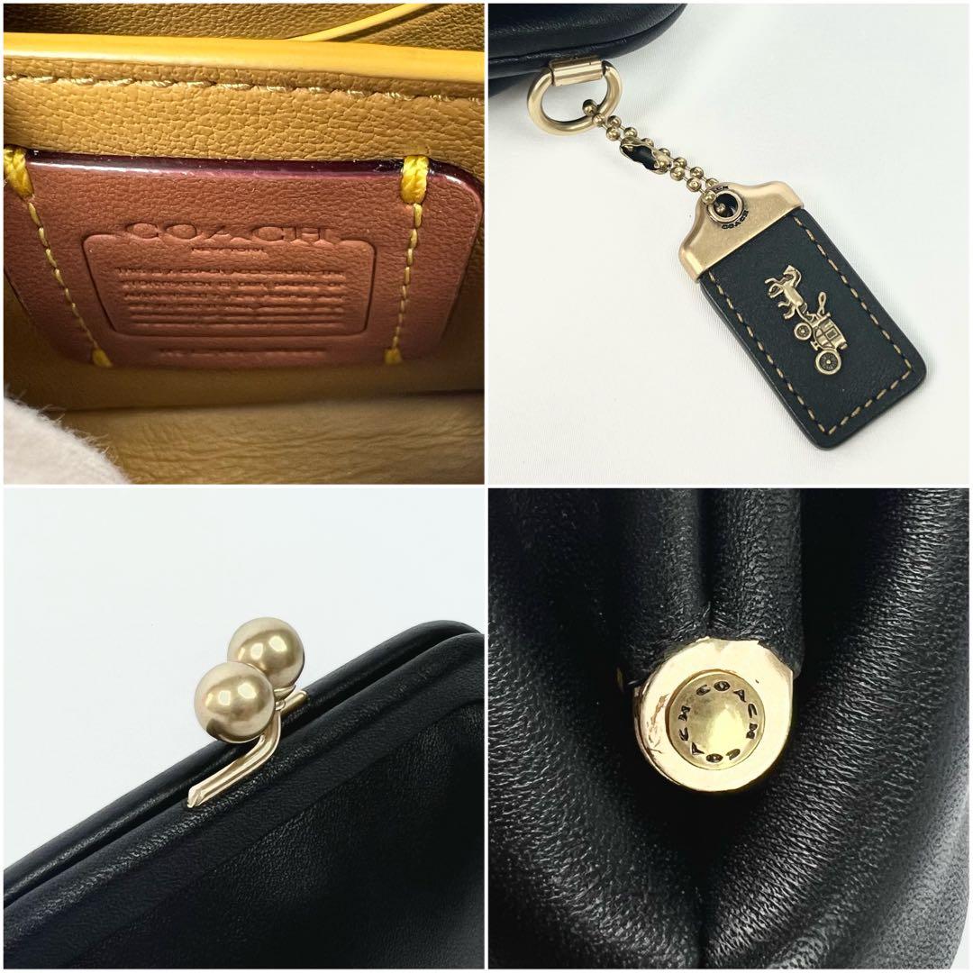 美品 COACH コーチ キスロック がま口 ケース グラブタンレザー 黒