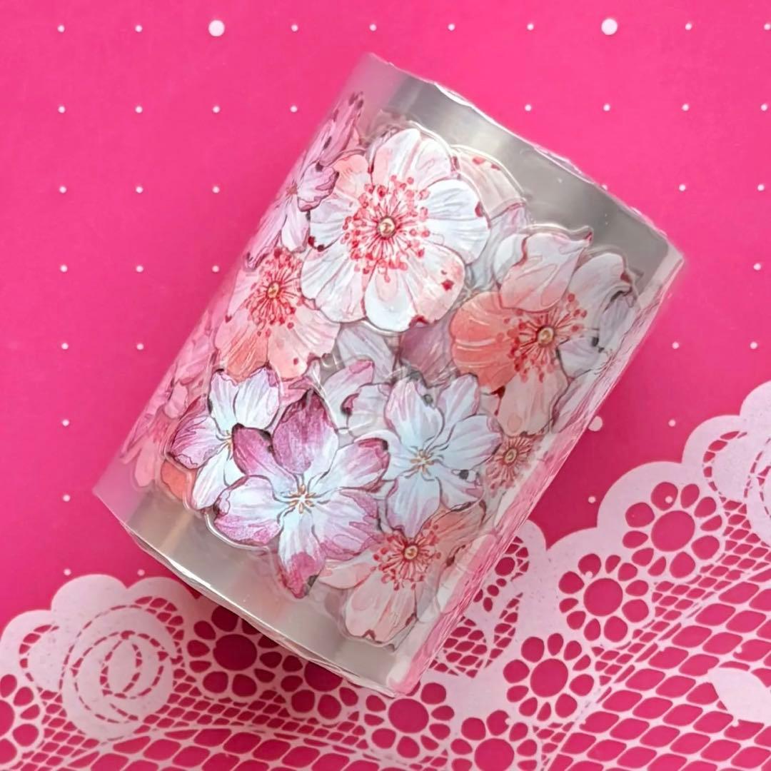 贝壳光 烟霞 ダイカット加工 6cm×5m海外マスキングテープ　海外マステ　花