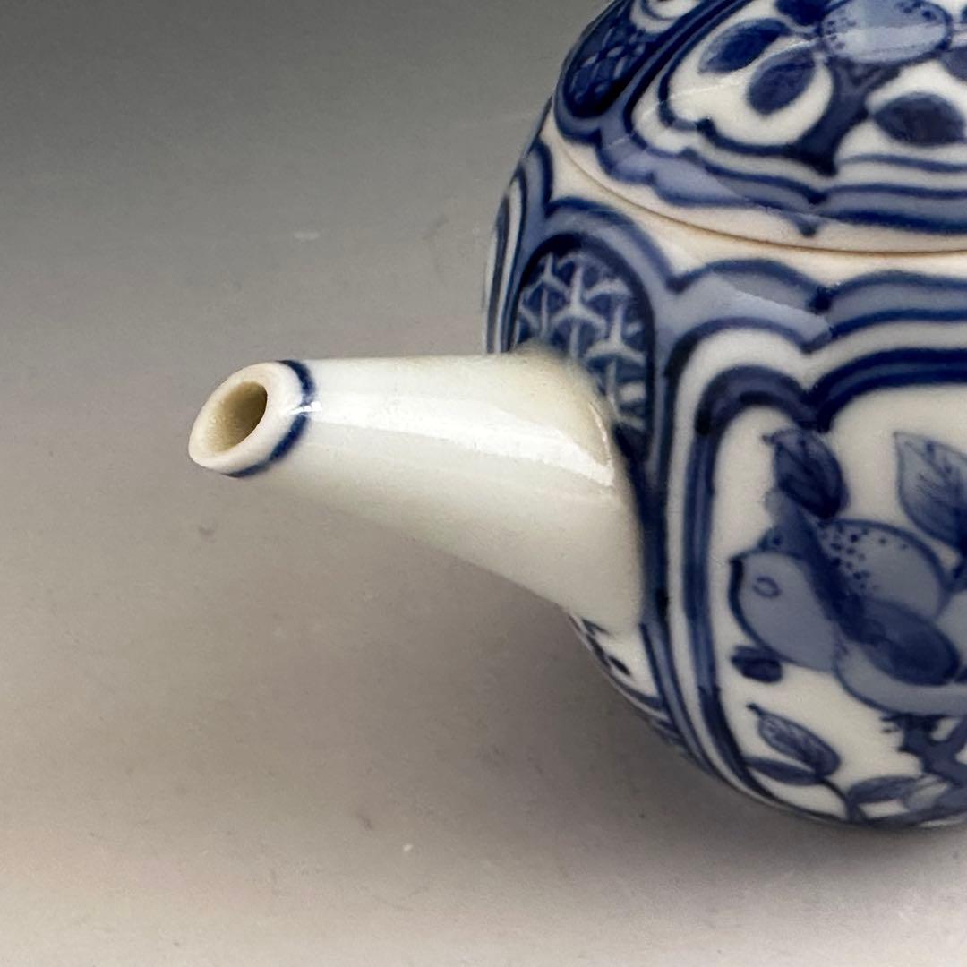 煎茶道具　青華花弁文　茶瓶　急須　初代　三浦竹軒　共箱　染付　京焼　茶器　茶会