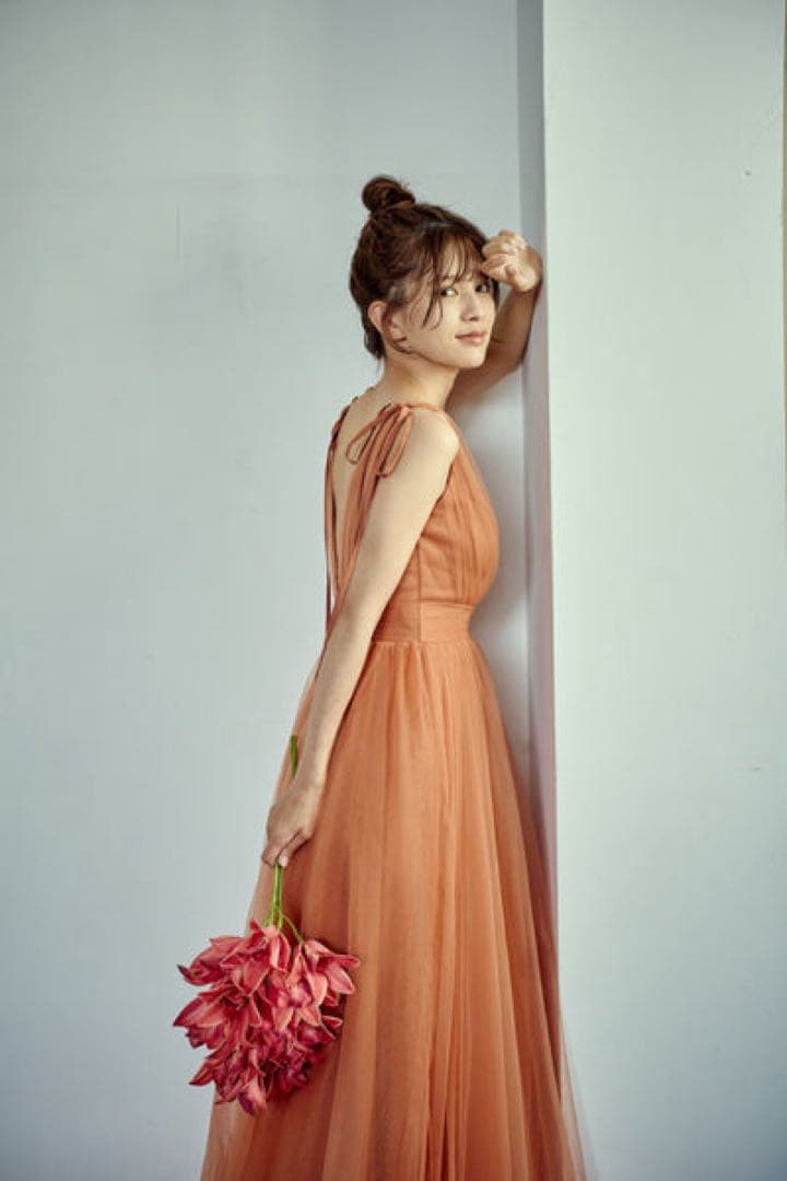 リボンショルダー Vネック テラコッタドレス W271TE