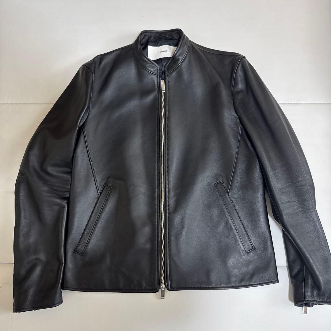 STUDIOUS ブラックレザーシングルライダースジャケット　サイズM〜L相当