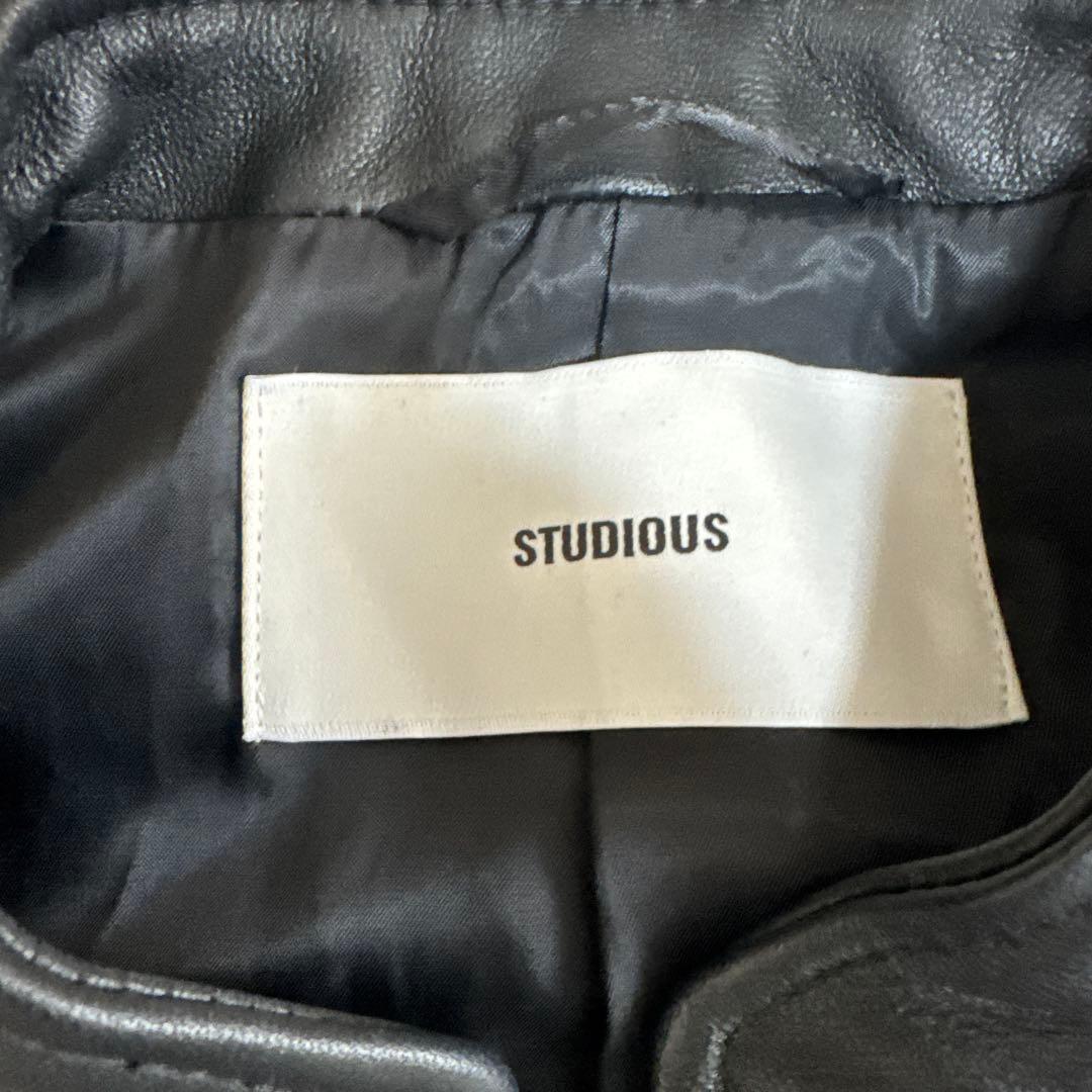STUDIOUS ブラックレザーシングルライダースジャケット　サイズM〜L相当