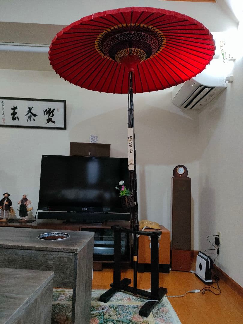 茶道具 野点傘 2.5尺 茶席用 2点セット（本体+木製傘立て台）茶道 お茶会用