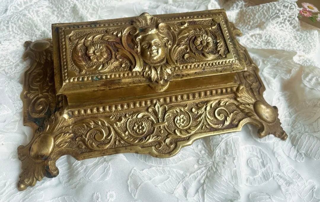 レア　フランス アンティーク 真鍮製 切手スタンド 天使のレリーフ 重厚840g