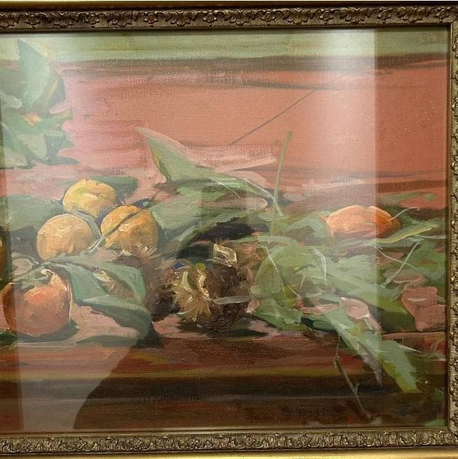 みかん　蜜柑 美術品　額装　油彩 絵画 油絵 サイズ約57.5×38×5cm