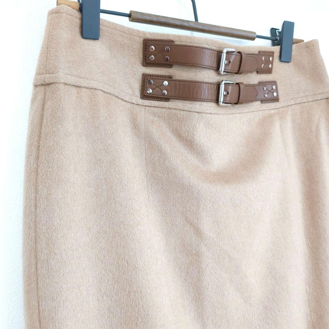 ラルフローレン　タイトスカート　膝丈　毛　絹　秋　冬　洋革　カジュアル