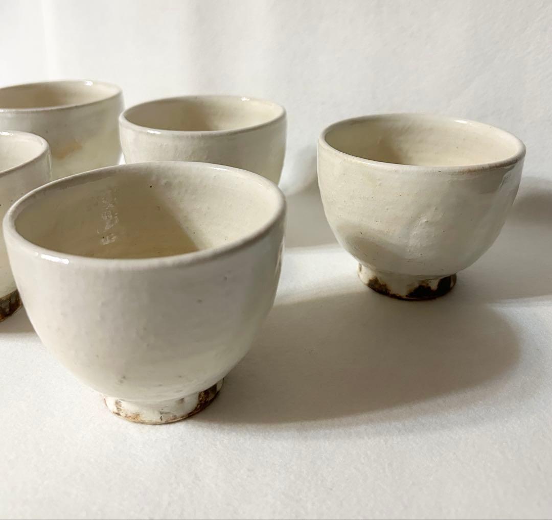 古谷信男 粉引 煎茶碗 5客 湯呑 汲出碗 小鉢古谷信朗 陶芸 茶道具 作家物