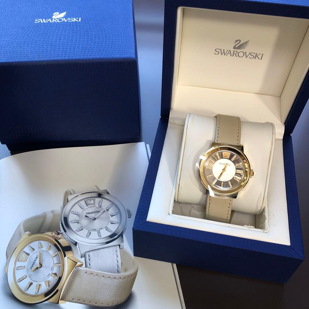 新品SWAROVSKIゴールドレザー腕時計PIAZZAスワロフスキークリスタル