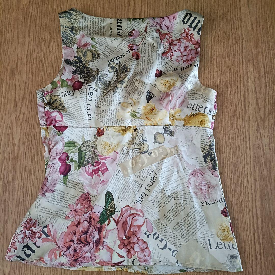 ガリアーノ GALLIANO ニュースペーパー 花柄 プリント タンクトップ　絹