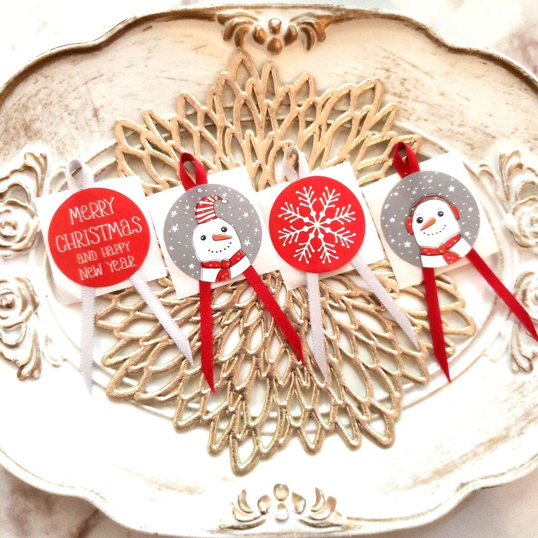 No.122　リボン付きサンキューシール　クリスマス　リボンシール　ギフトシール