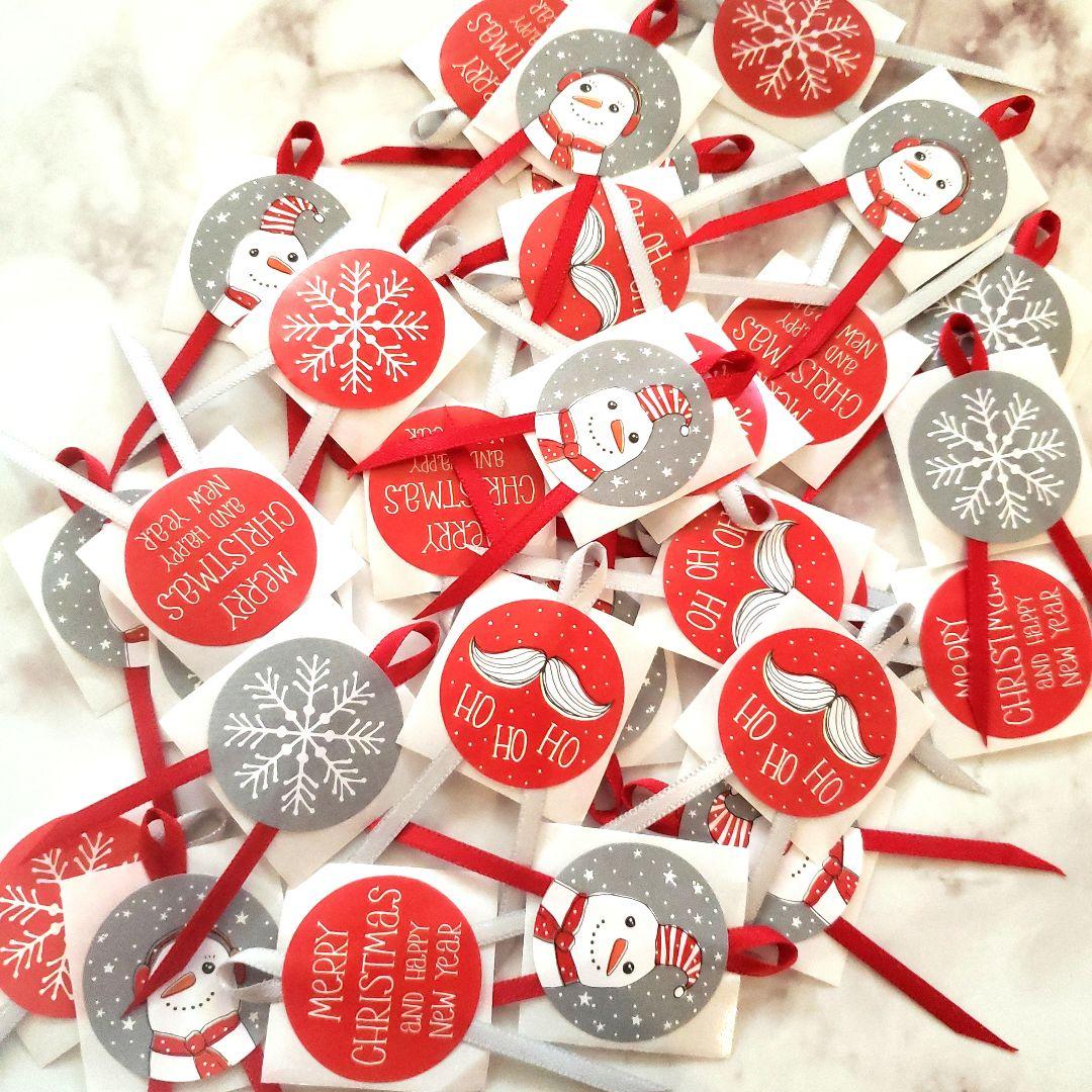 No.122　リボン付きサンキューシール　クリスマス　リボンシール　ギフトシール