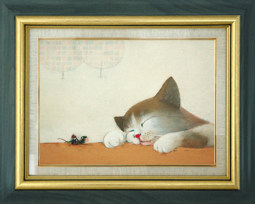 油絵 菅家令子 絵 絵画インテリアF4-072019 子猫と女の子蟻んこちゃん