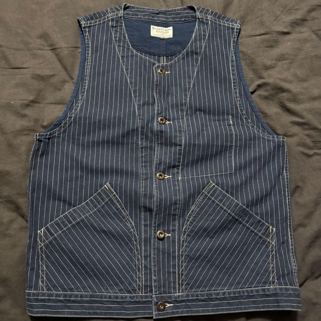 【美品】ショット　ヒッコリーベスト　L デニム　ベスト　ストライプ